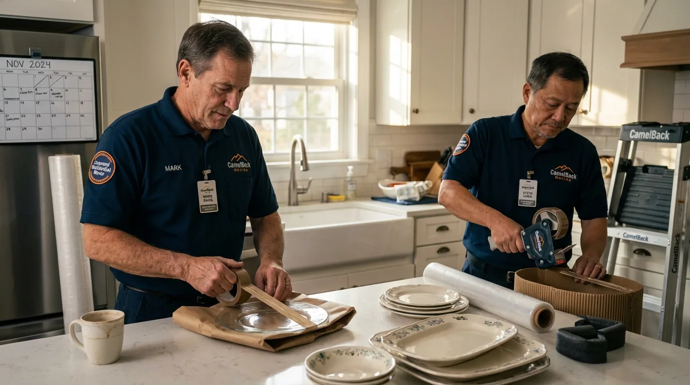 Professional crew packing kitchen dishware in Fairmont, MN